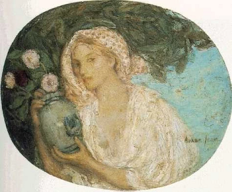 Donna con vaso di fiori